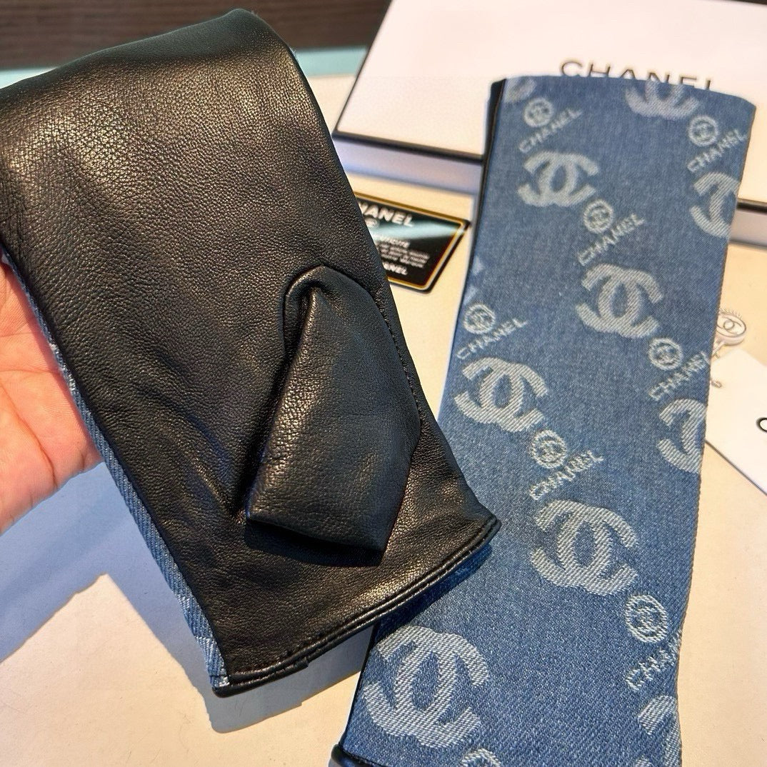 26SS Nuevo denim con guantes de cuero