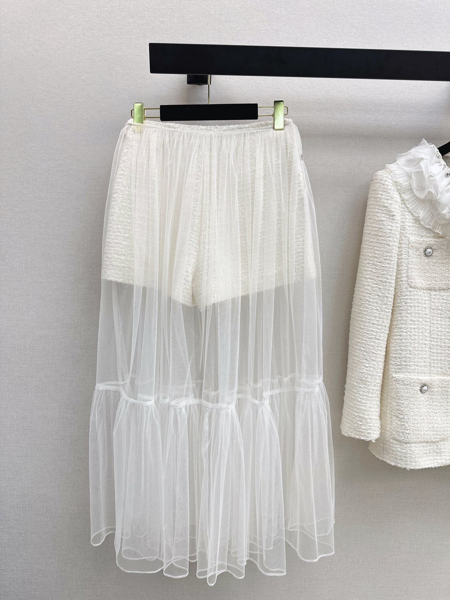26SS NEW woven short+mesh skirts