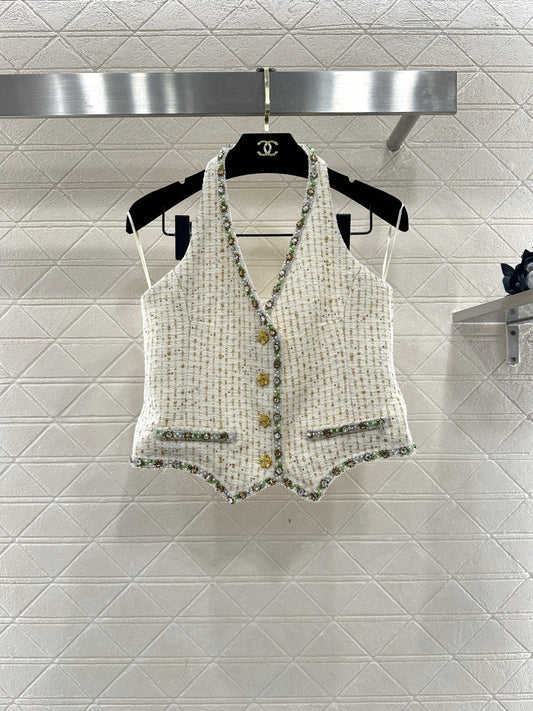 26SS NEW Sequin-Trim Halter Vest
