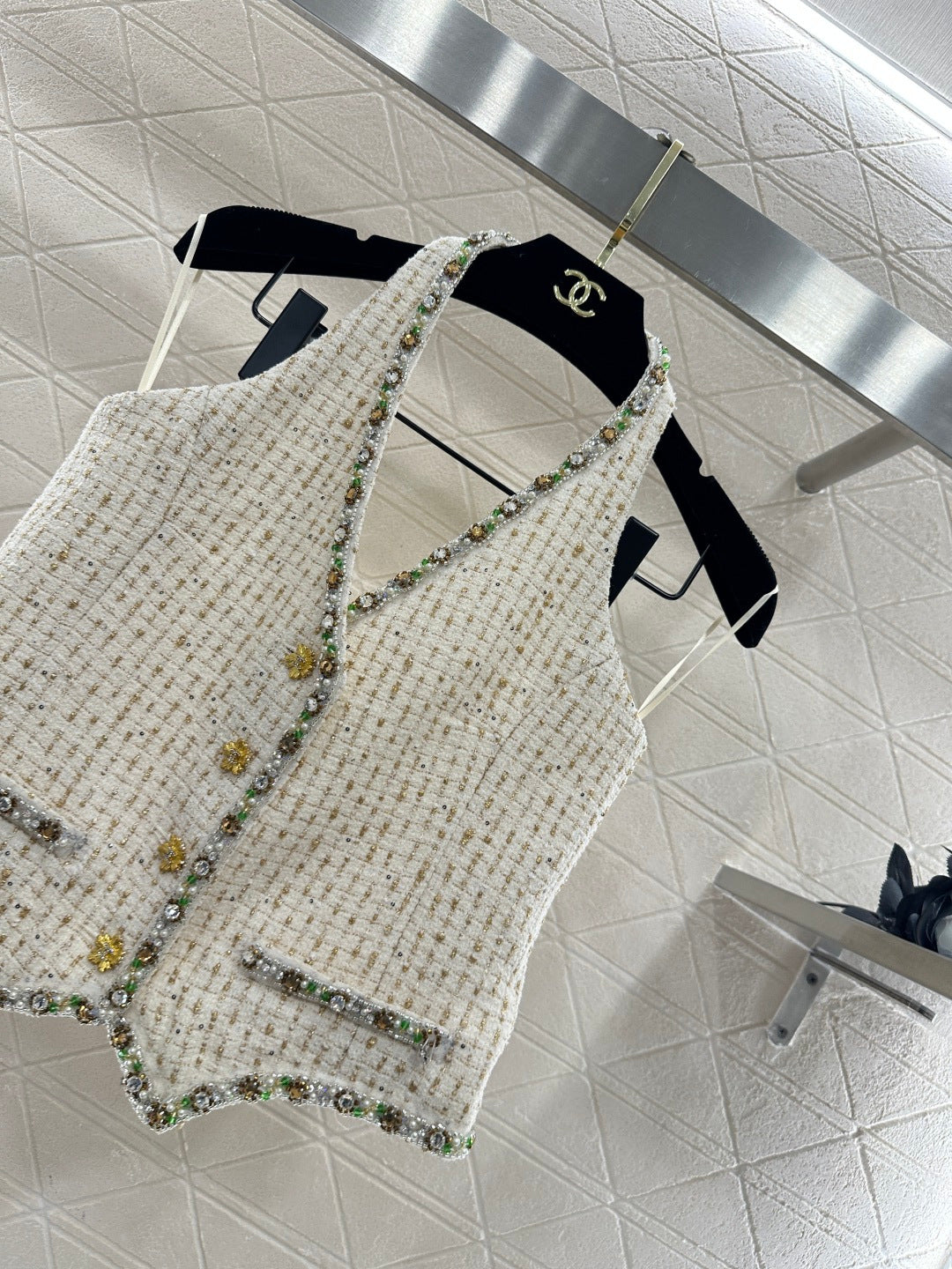 26SS NEW Sequin-Trim Halter Vest