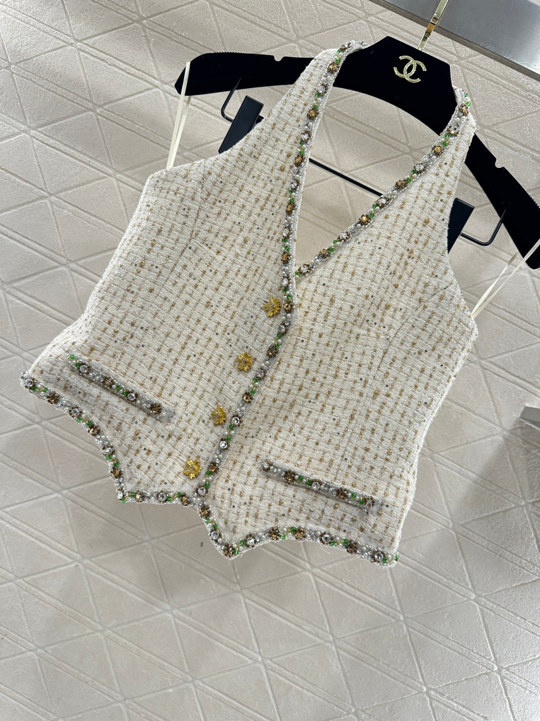 26SS NEW Sequin-Trim Halter Vest