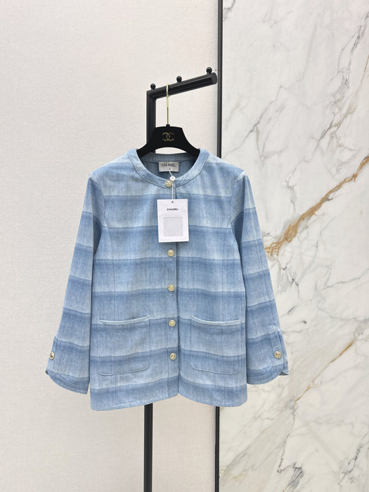 26SS NEW laser-washed striped denim jacket