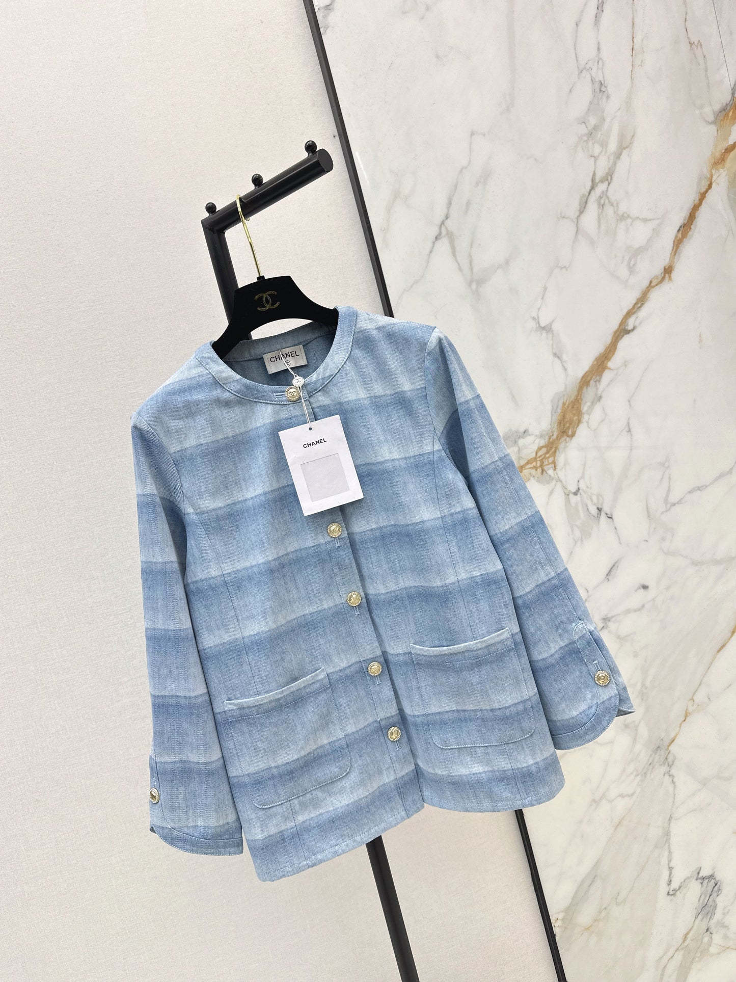 26SS NEUE Laser-washed gestreifte Jeansjacke
