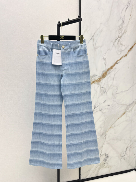 26SS NEW laser-washed striped flared jeans