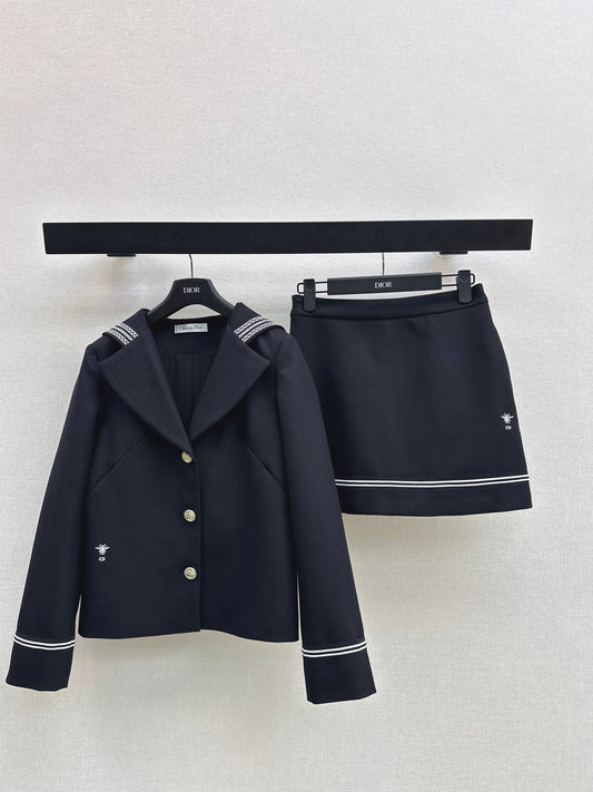 26SS NEW navy-inspired jacket+a-line skirts set