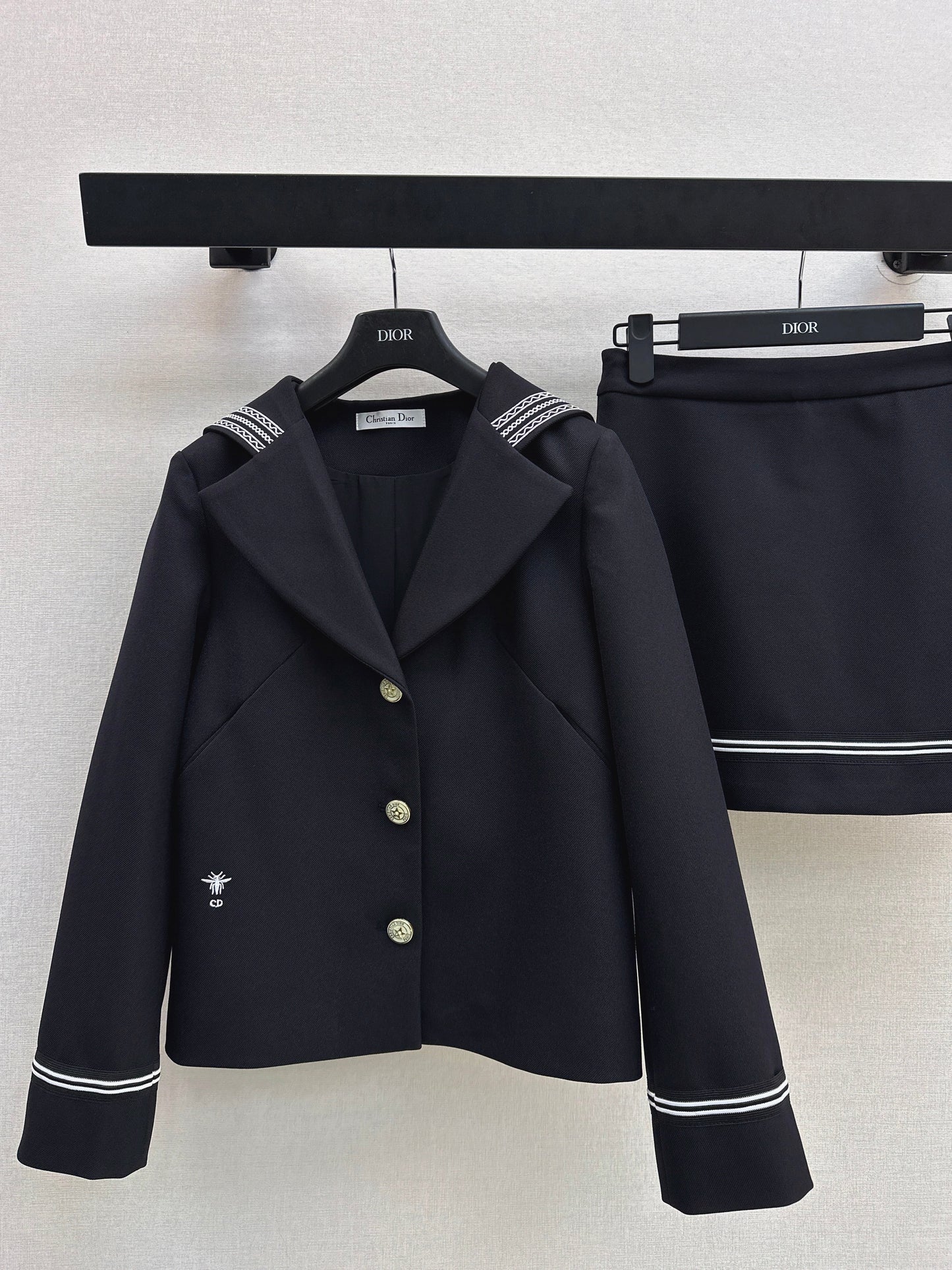 26SS NEW navy-inspired jacket+a-line skirts set
