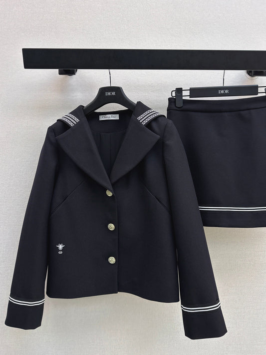 26SS NEW navy-inspired jacket+a-line skirts set