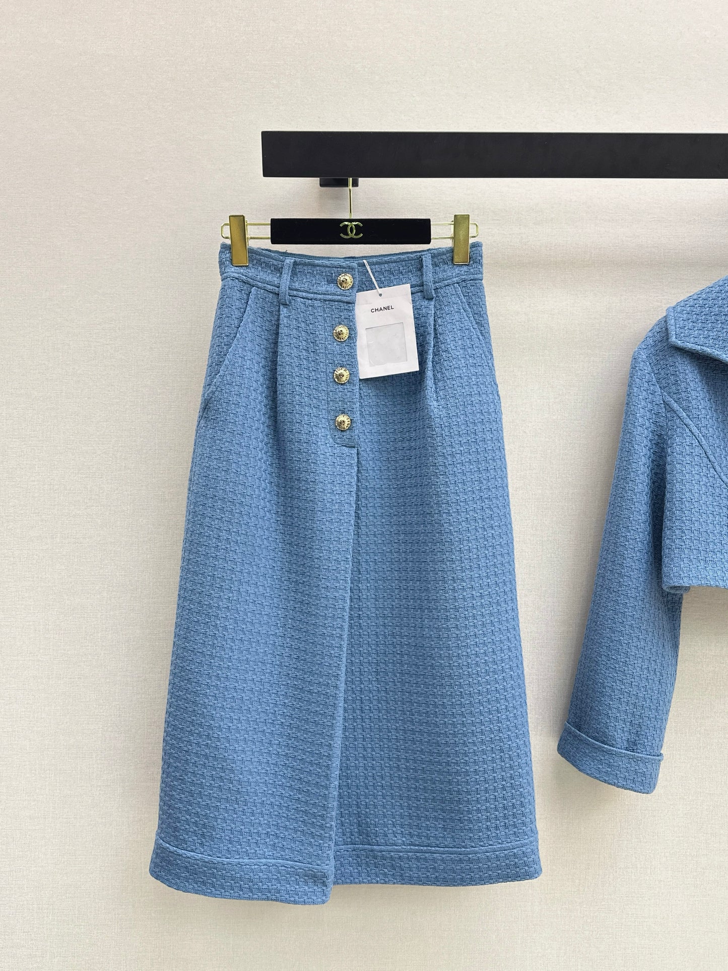 26SS NEW Blue Tweed Long Skirt