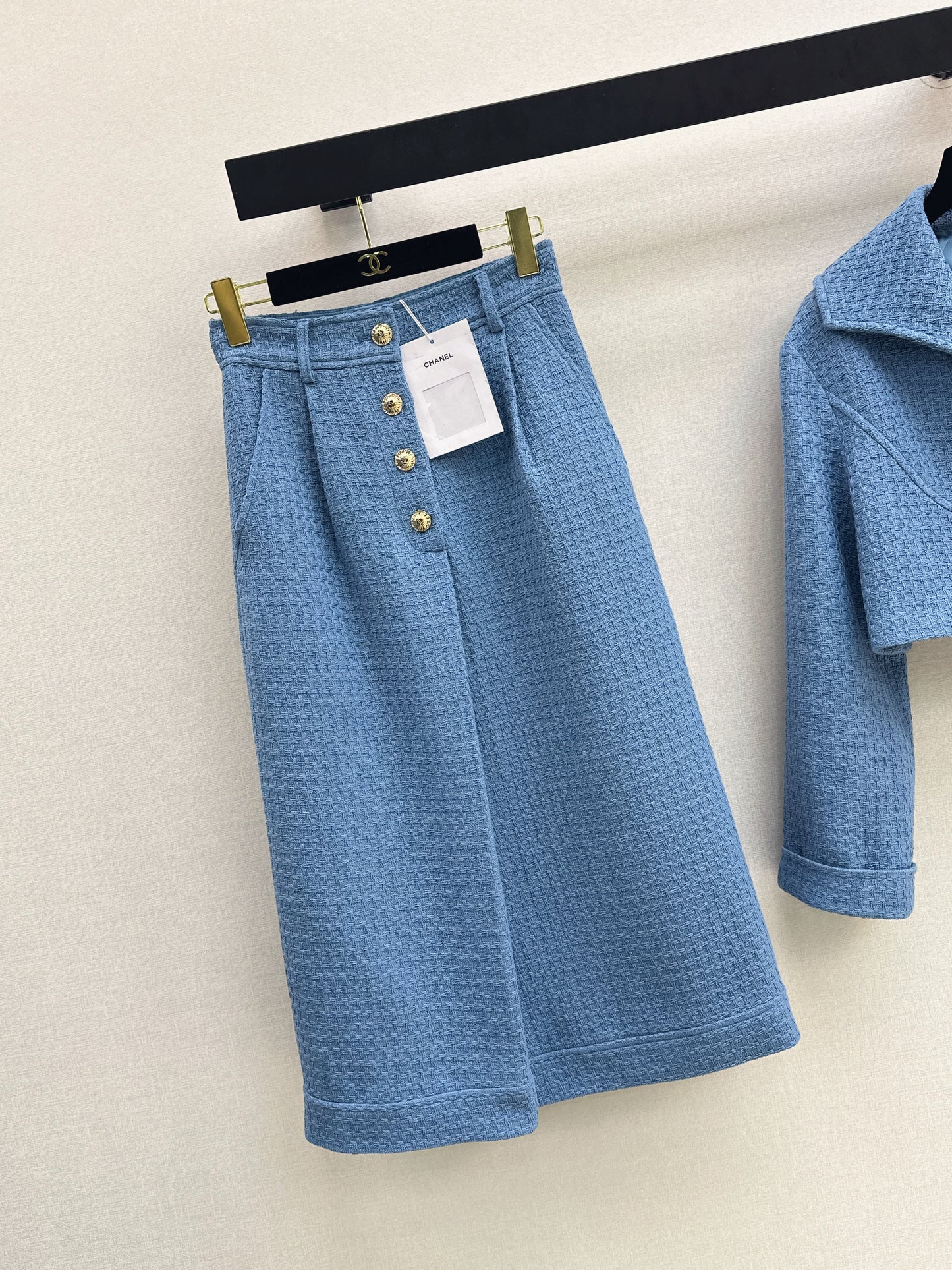 26SS NEW Blue Tweed Long Skirt