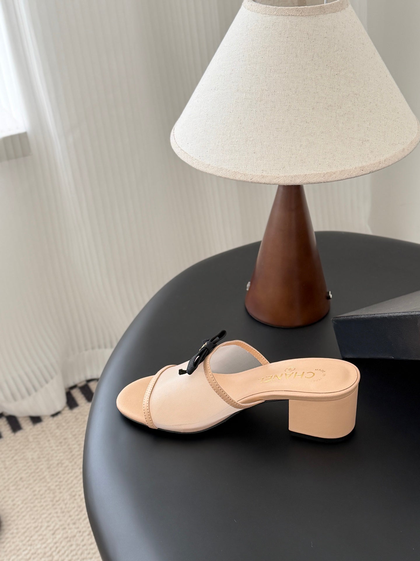 26SS NEUE Schleifen-Mesh-Chunky-Heels-Pantoletten