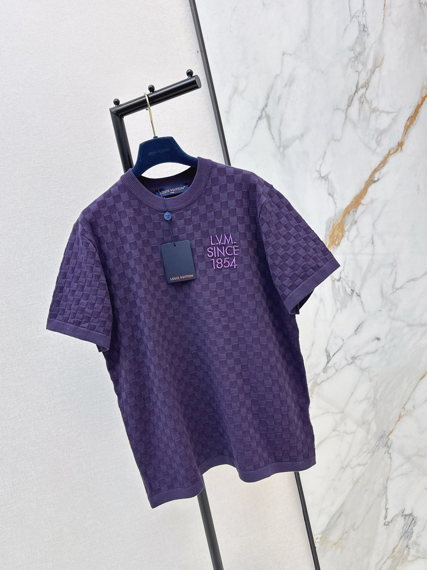 26SS NEU bestickte T-Shirts mit Karomuster