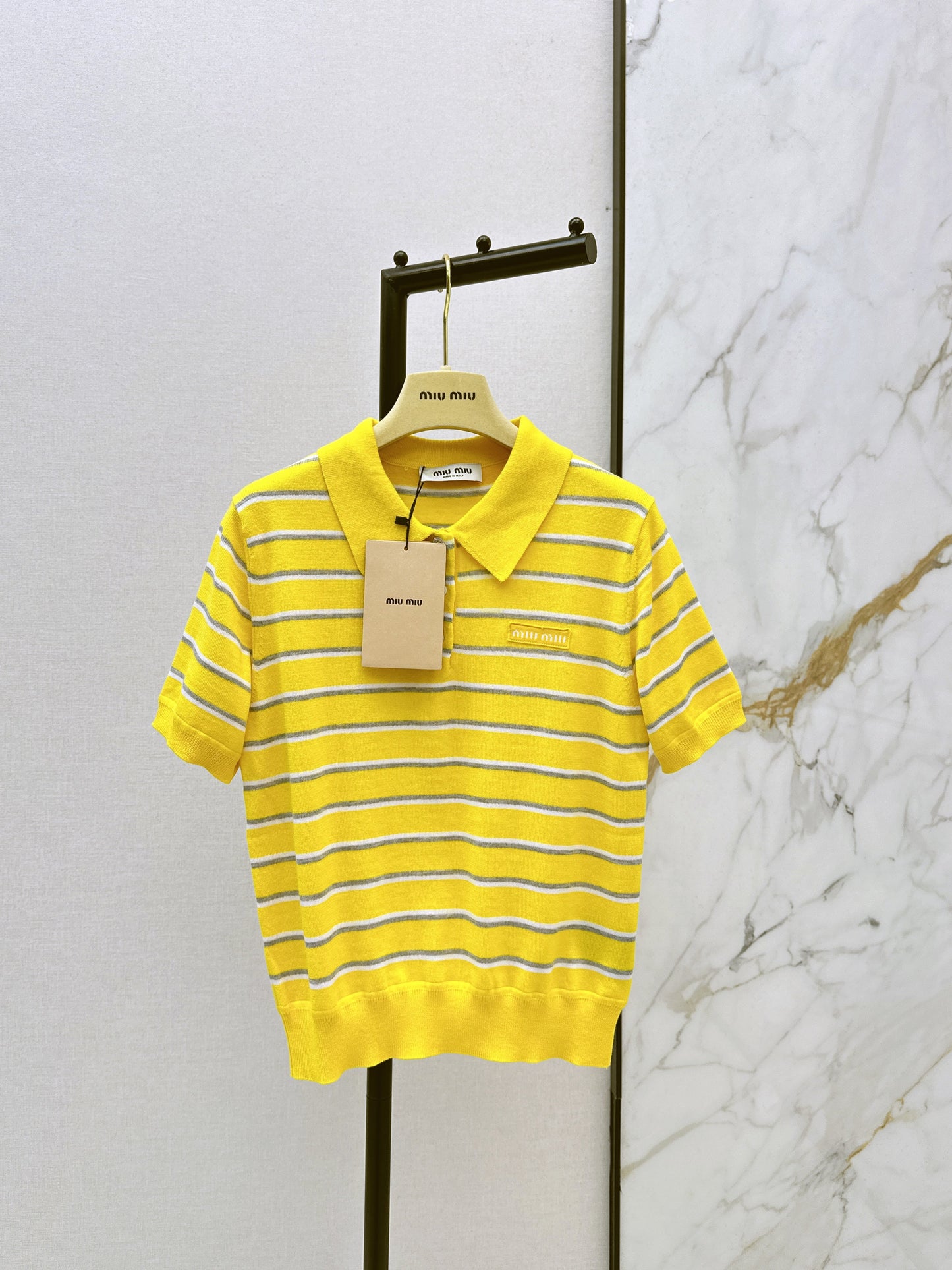 26SS NEUER gestreifter Polo-Strickpullover