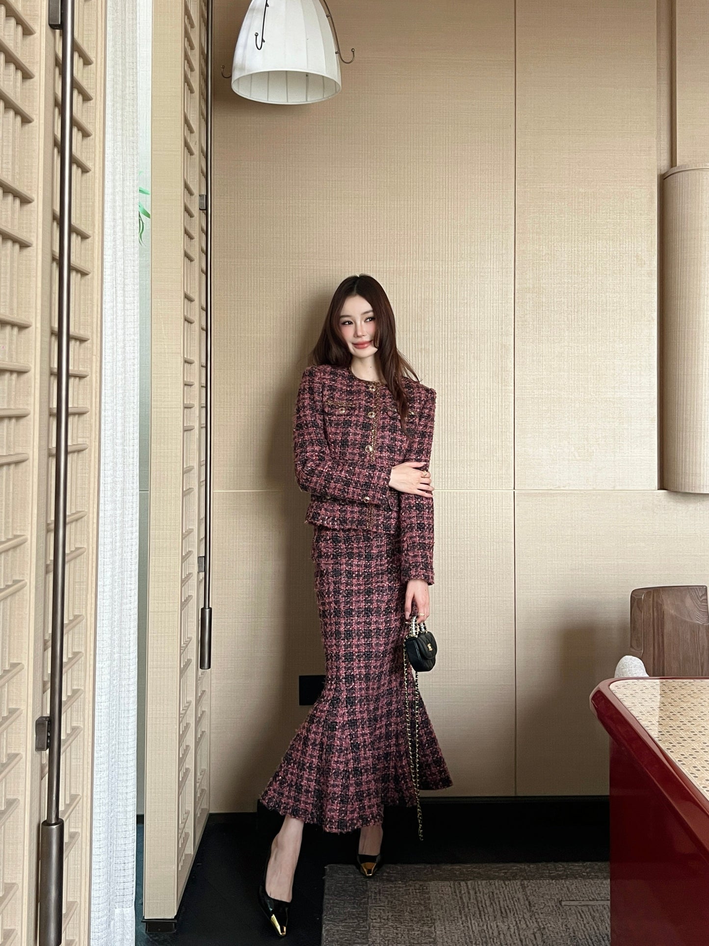 26SS NEW woven tweed jacket+mermaid skirt set