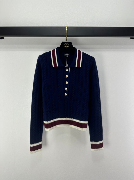 26SS NEW Cashmere lapel knitted long-sleeved sweater