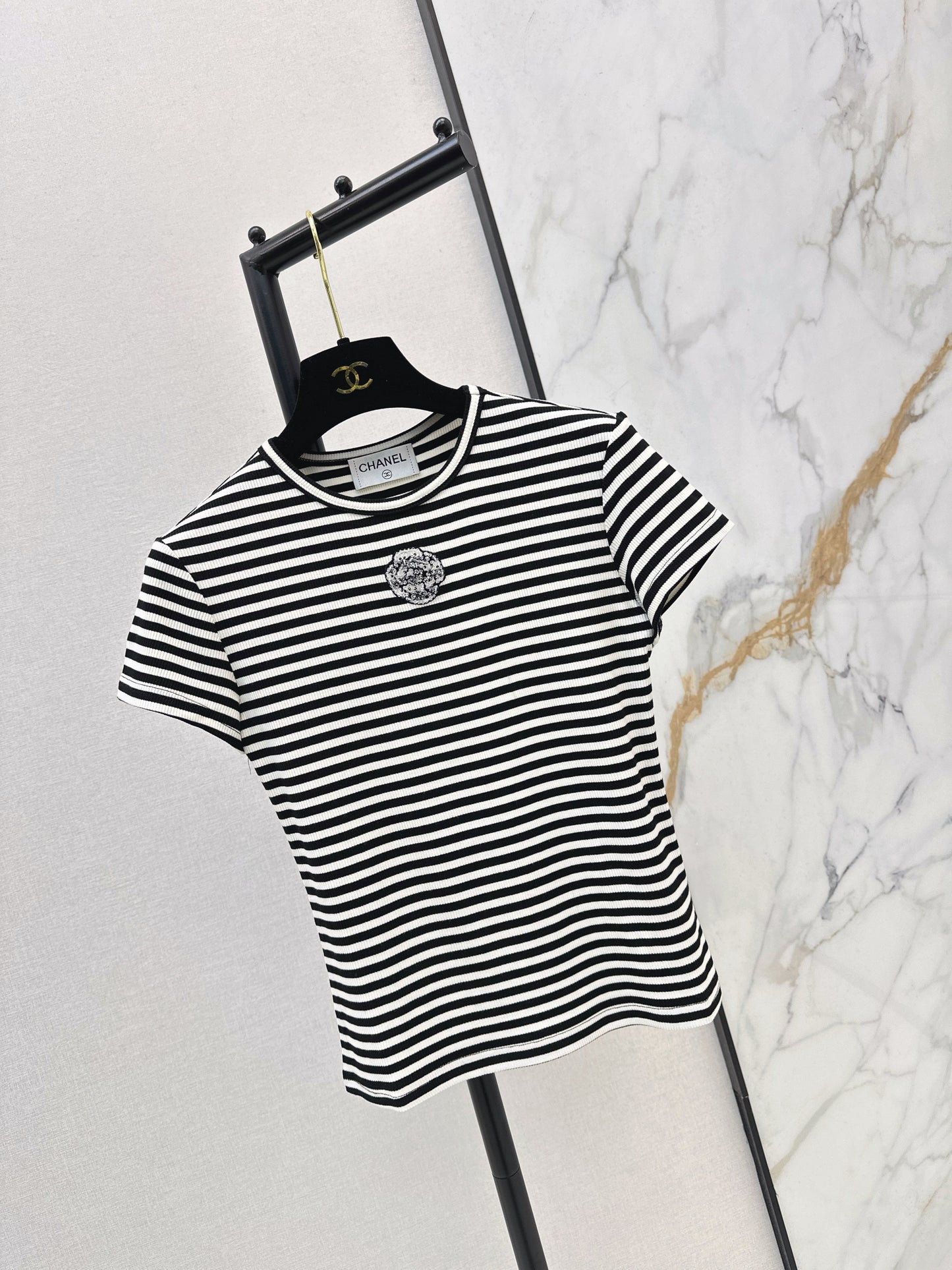 26SS NEW stripe beading t-shirts