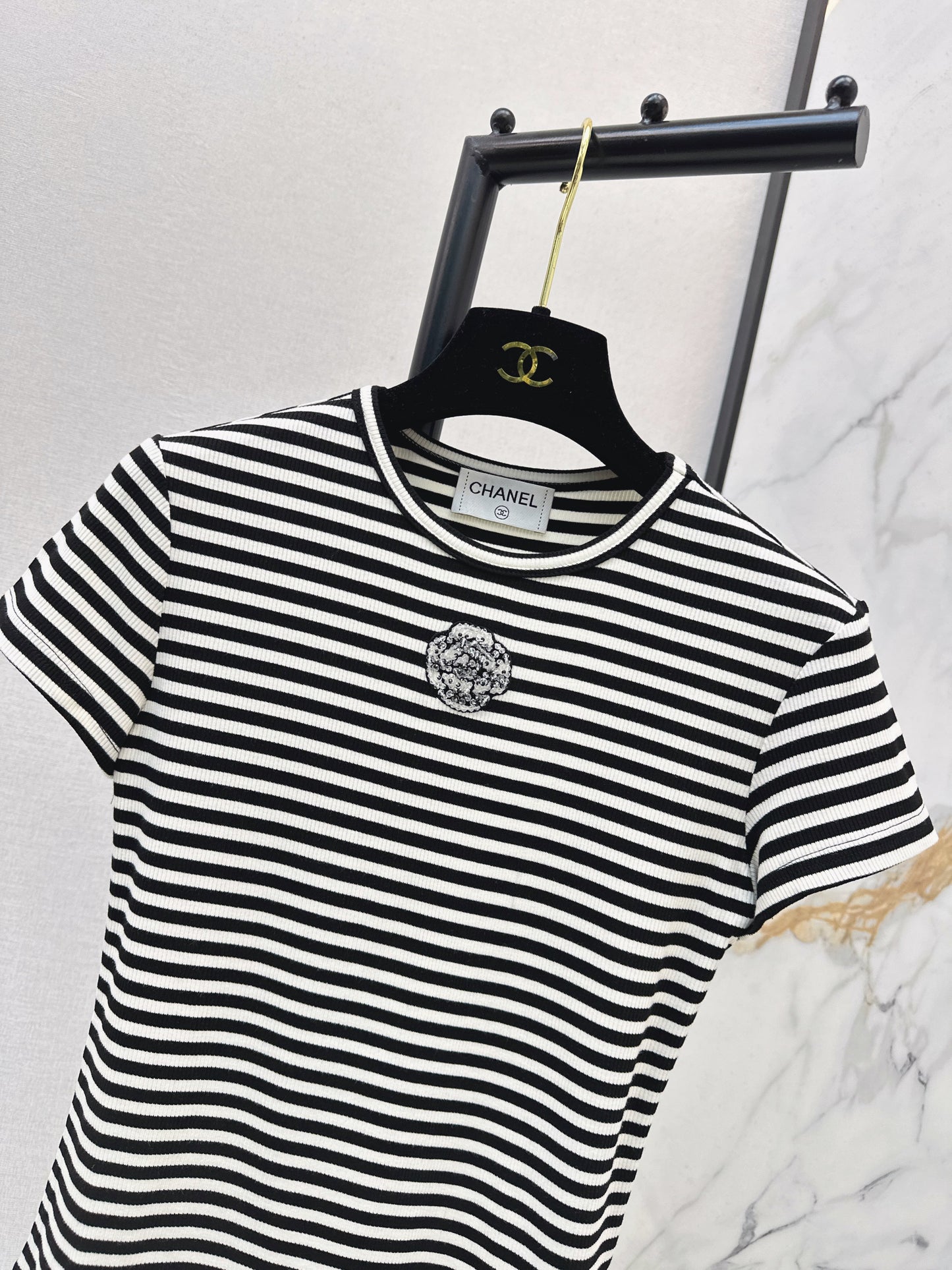 26SS NEW stripe beading t-shirts