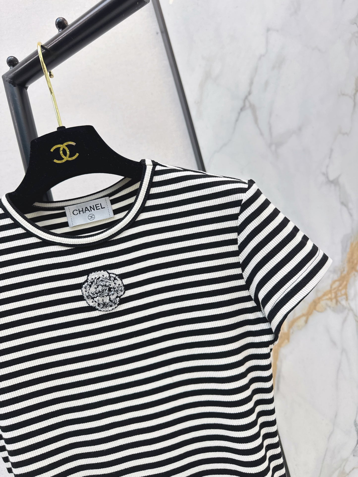 26SS NEW stripe beading t-shirts