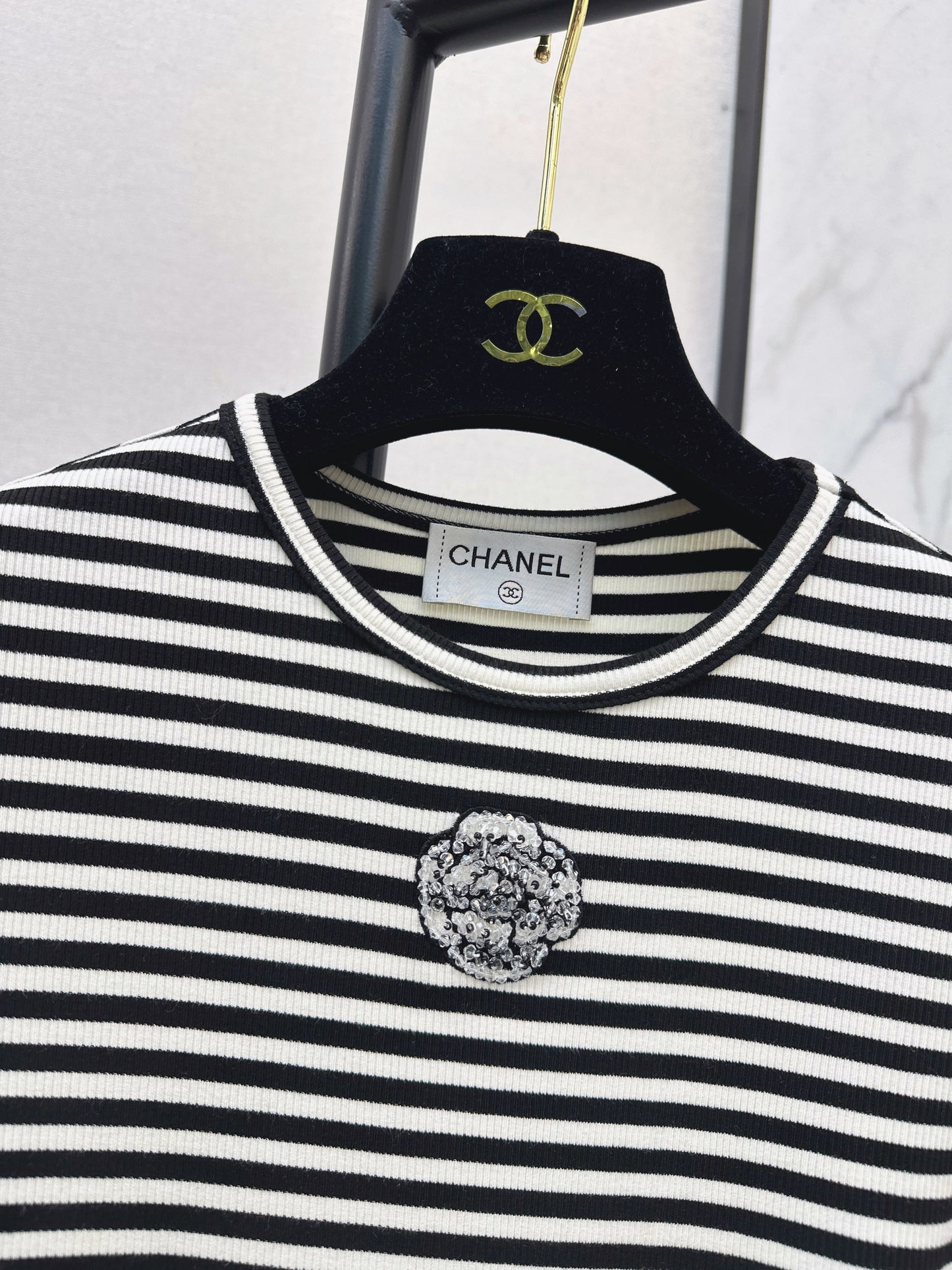 26SS NEW stripe beading t-shirts