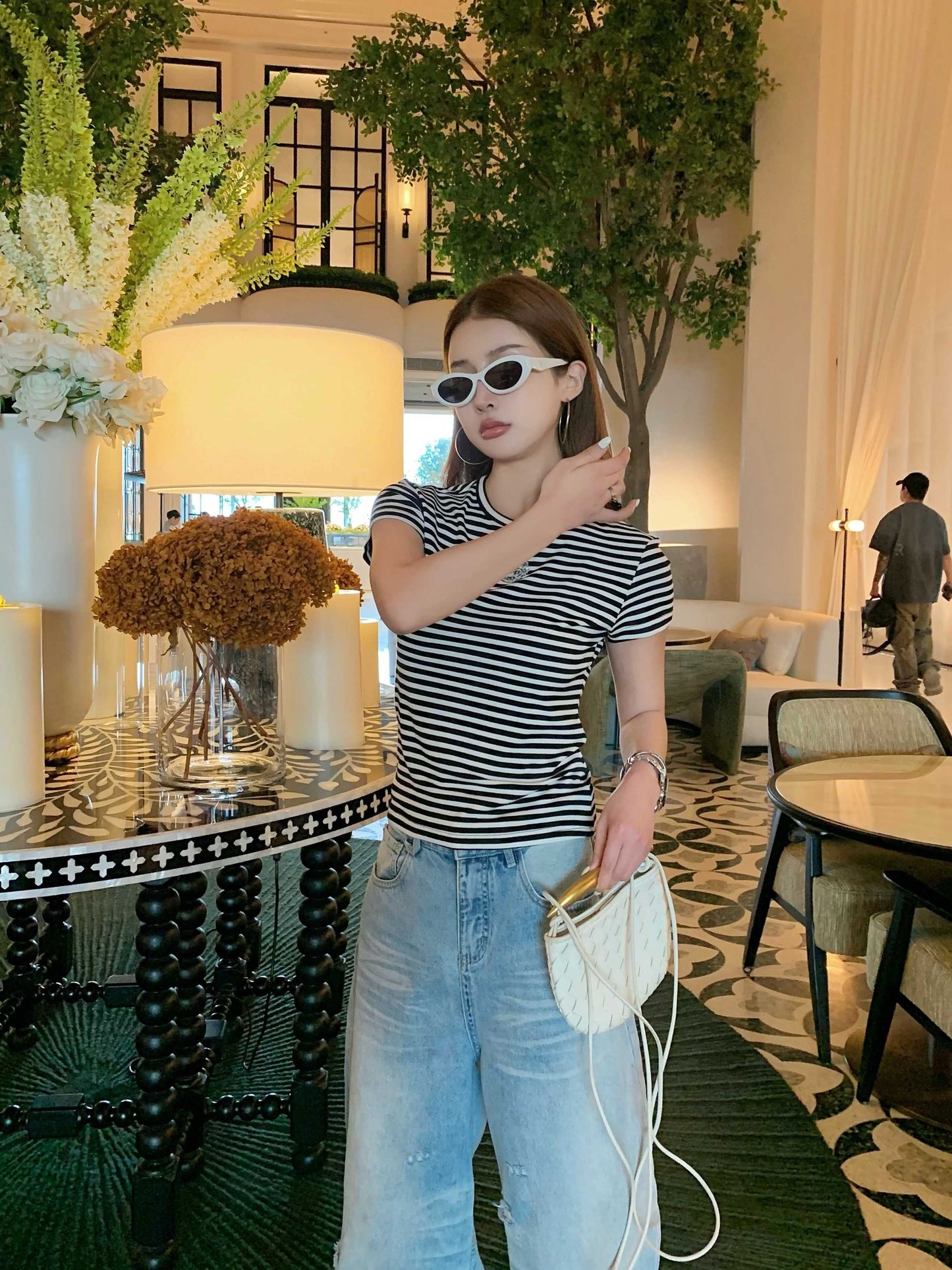 26SS NEW stripe beading t-shirts
