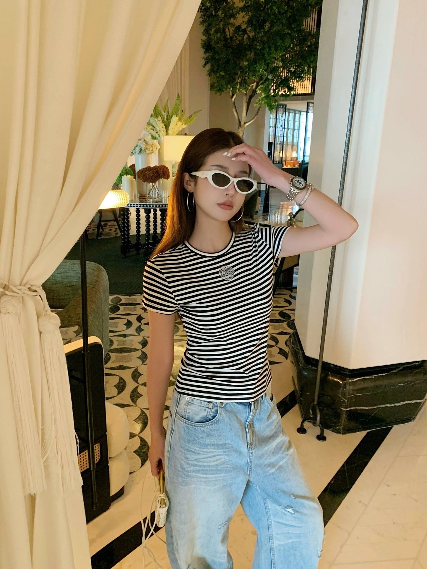 26SS NEW stripe beading t-shirts