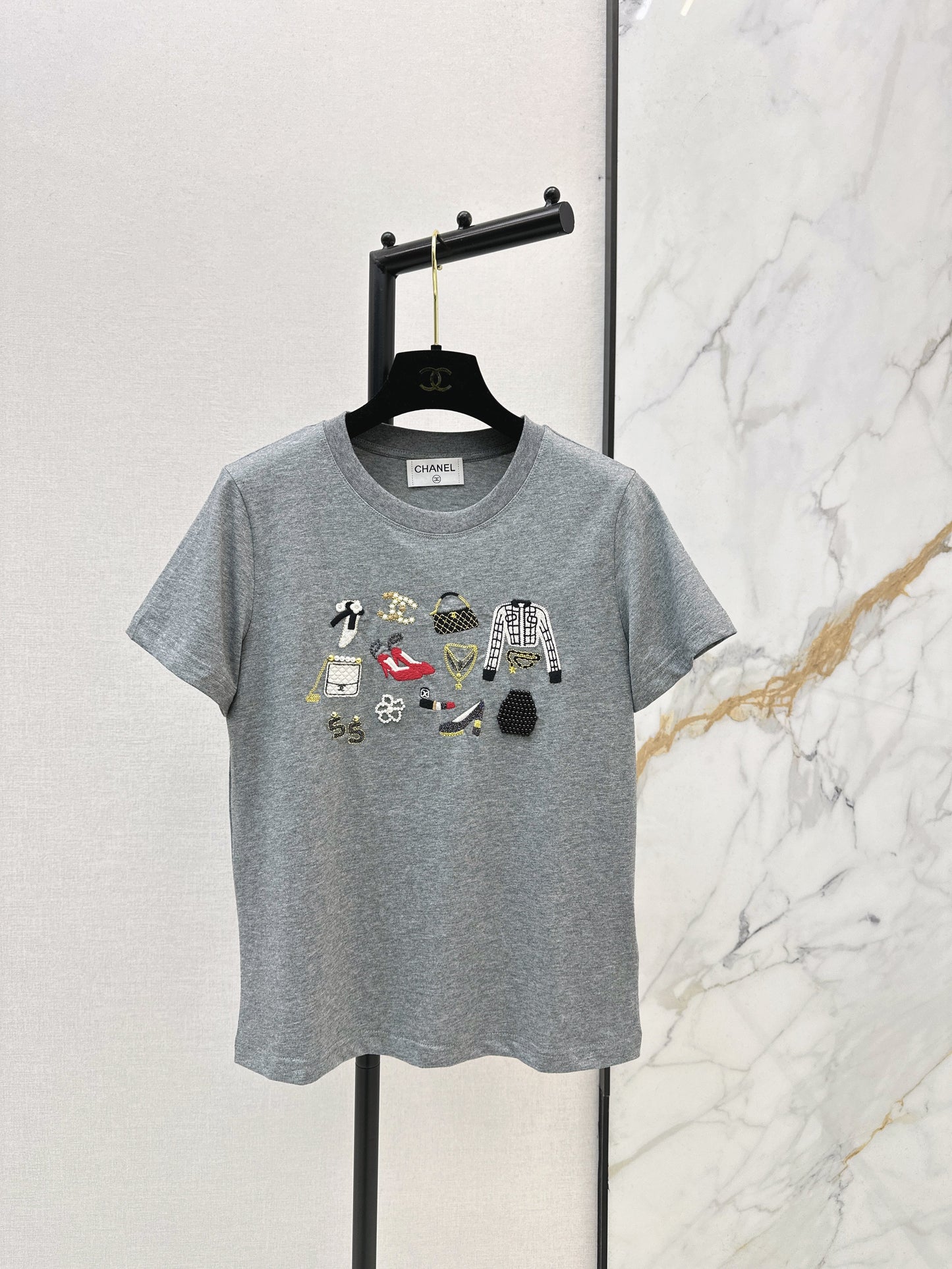 26SS NEW vintage embroidery beading t-shirts