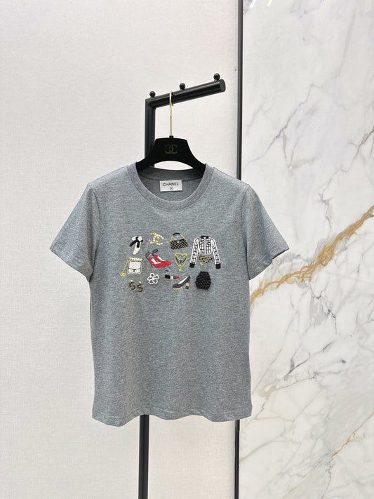 26SS NEW vintage embroidery beading t-shirts