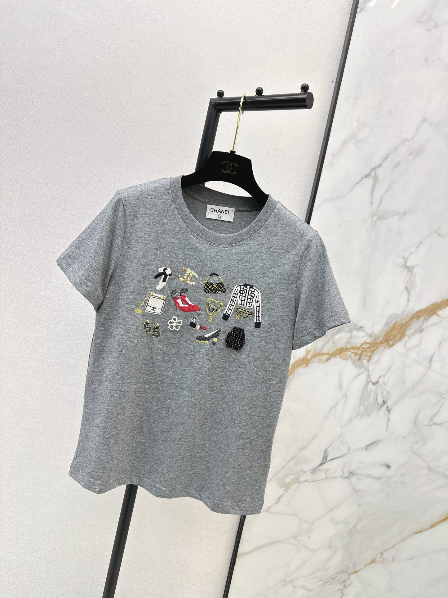 26SS NEW vintage embroidery beading t-shirts