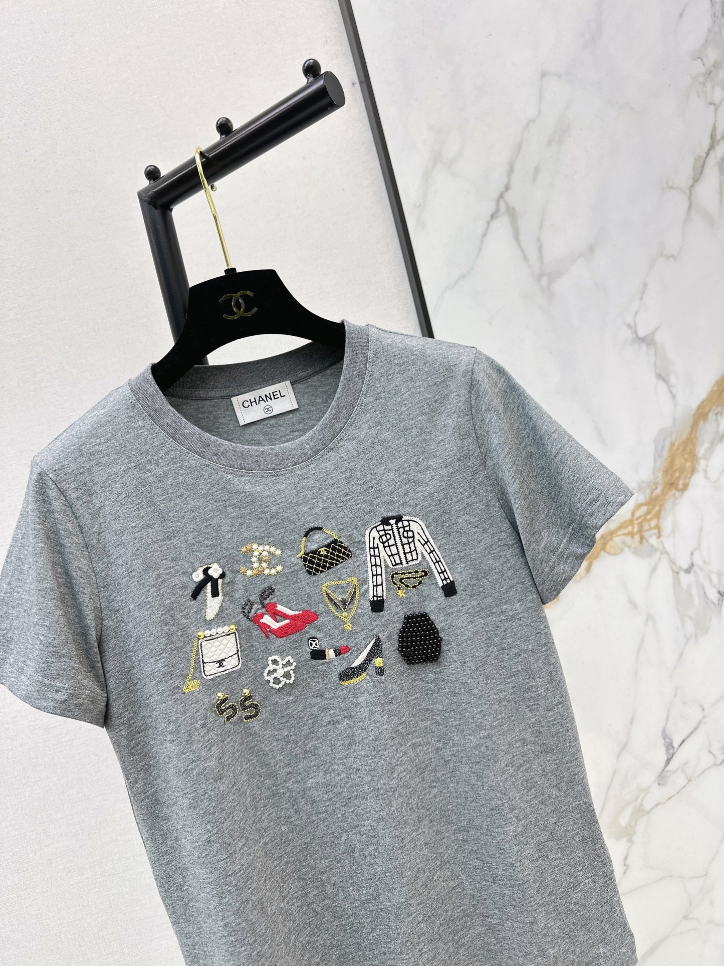 26SS NEW vintage embroidery beading t-shirts