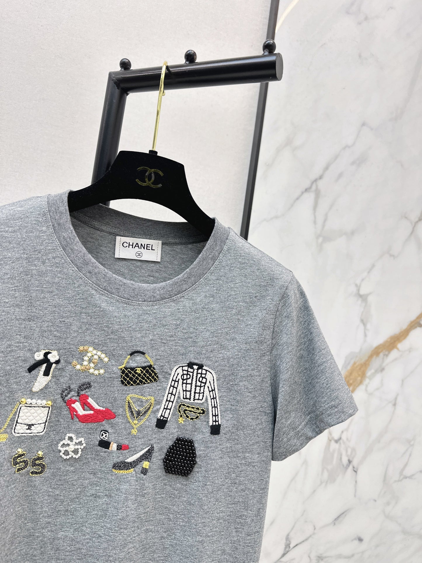 26SS NEW vintage embroidery beading t-shirts