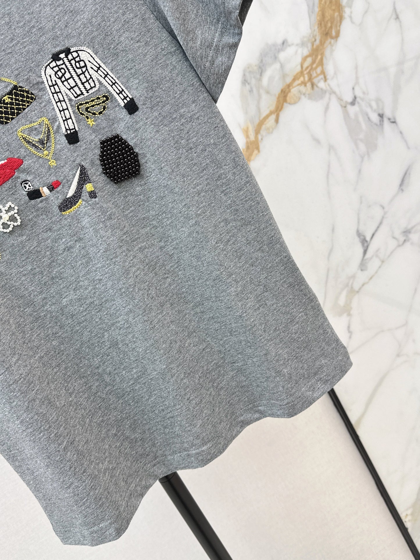 26SS NEW vintage embroidery beading t-shirts