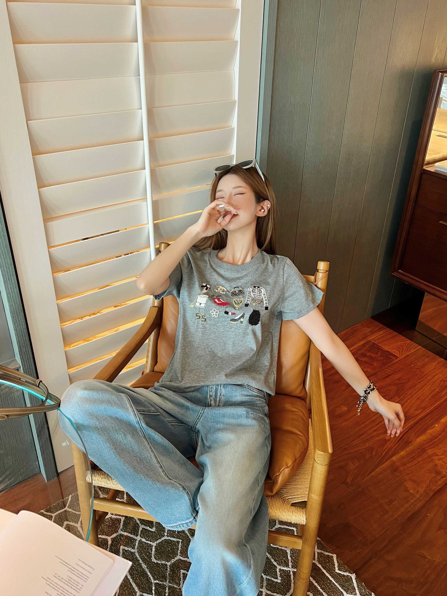 26SS NEW vintage embroidery beading t-shirts