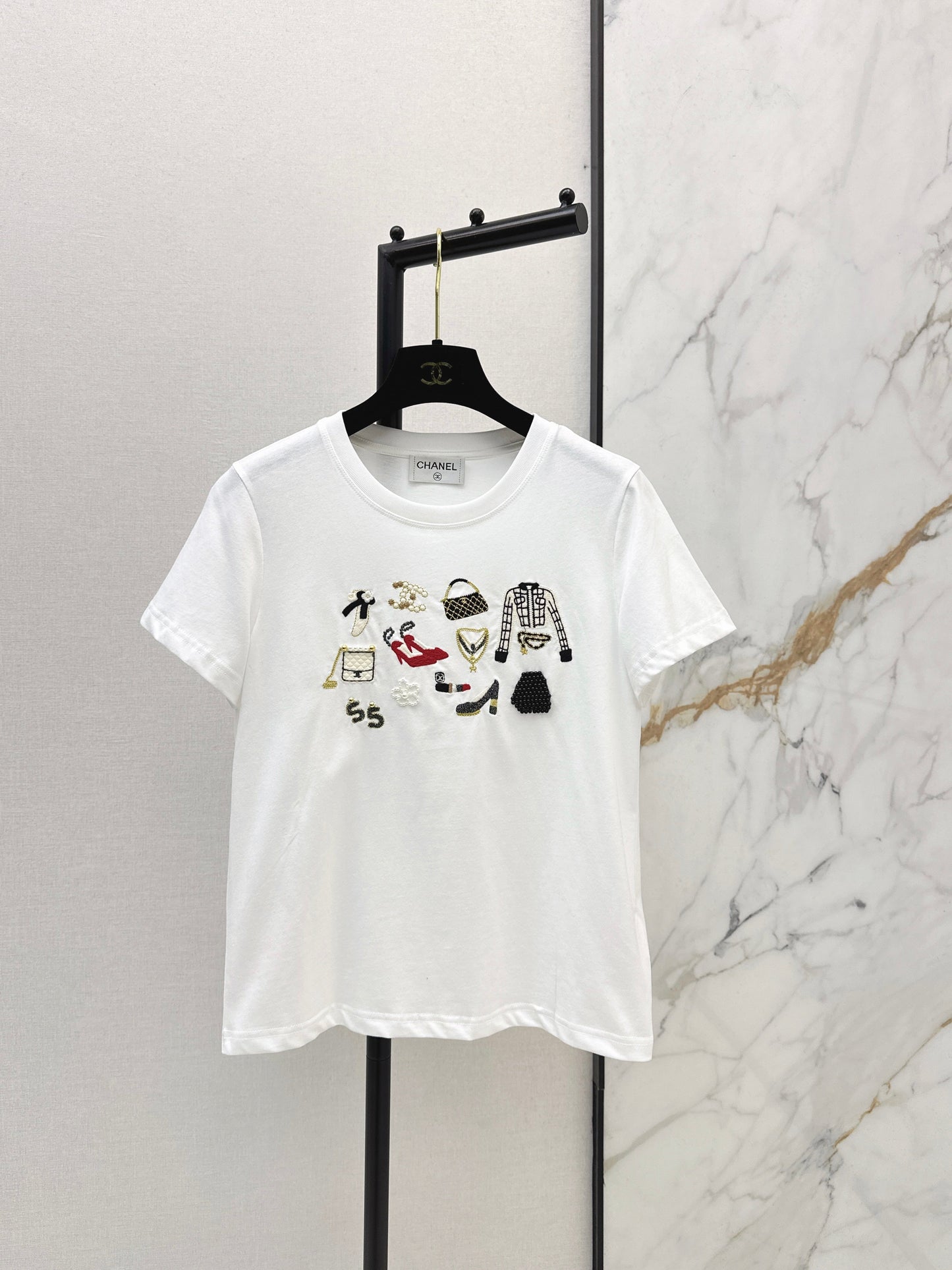 26SS NEW vintage embroidery beading t-shirts
