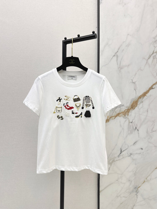 26SS NEW vintage embroidery beading t-shirts