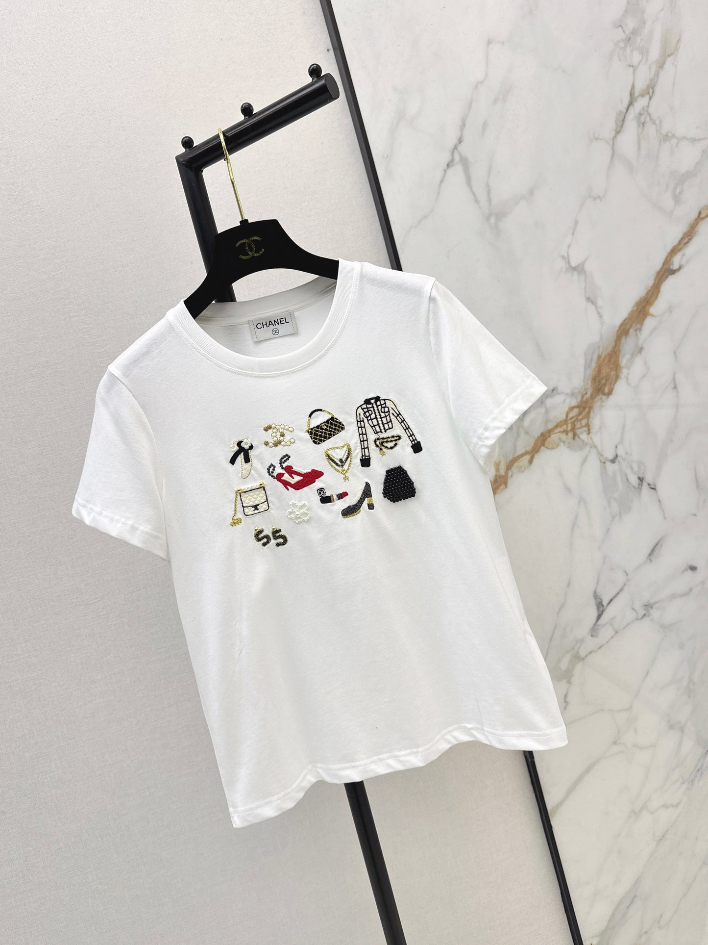 26SS NEW vintage embroidery beading t-shirts