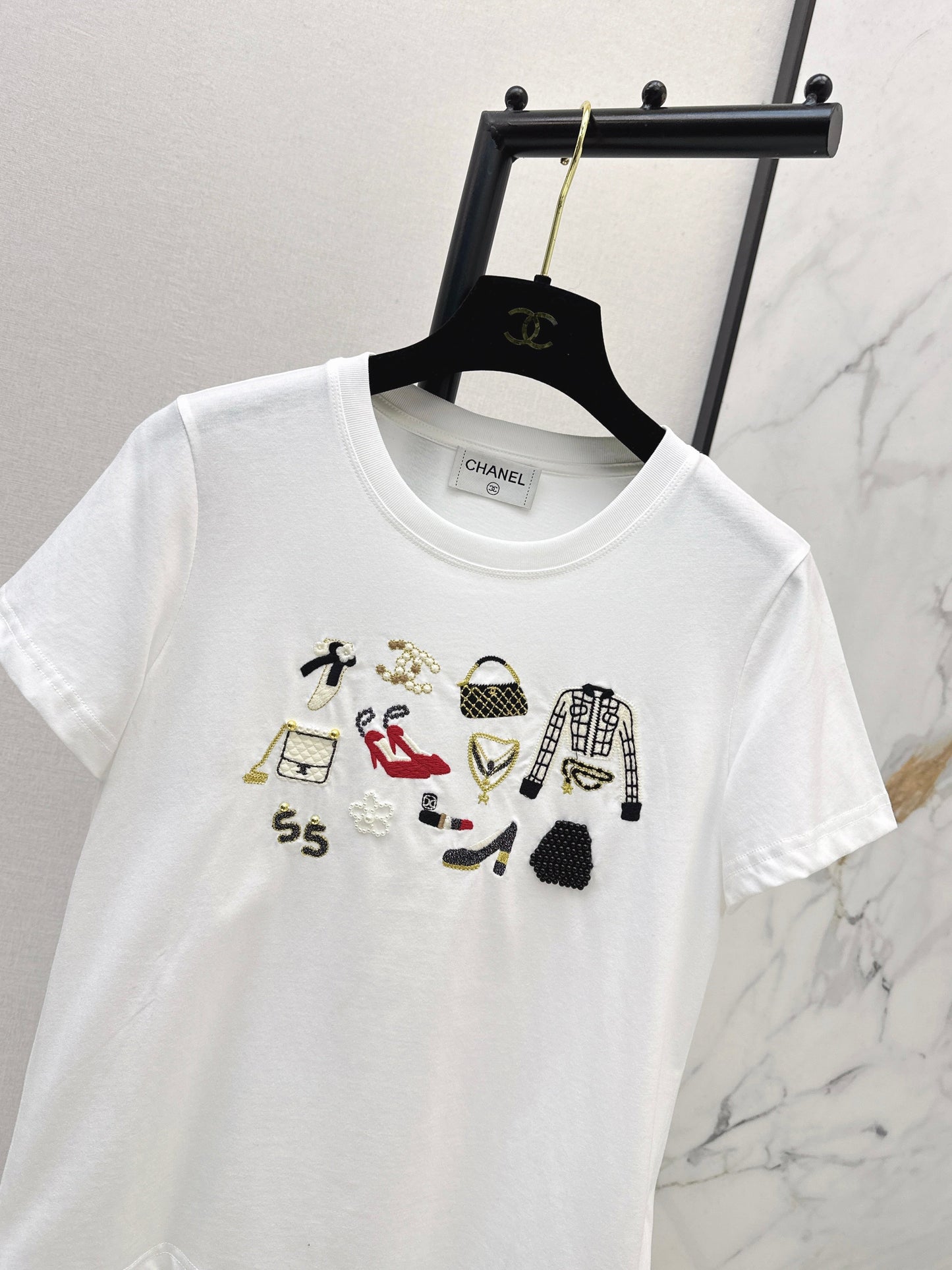 26SS NEW vintage embroidery beading t-shirts