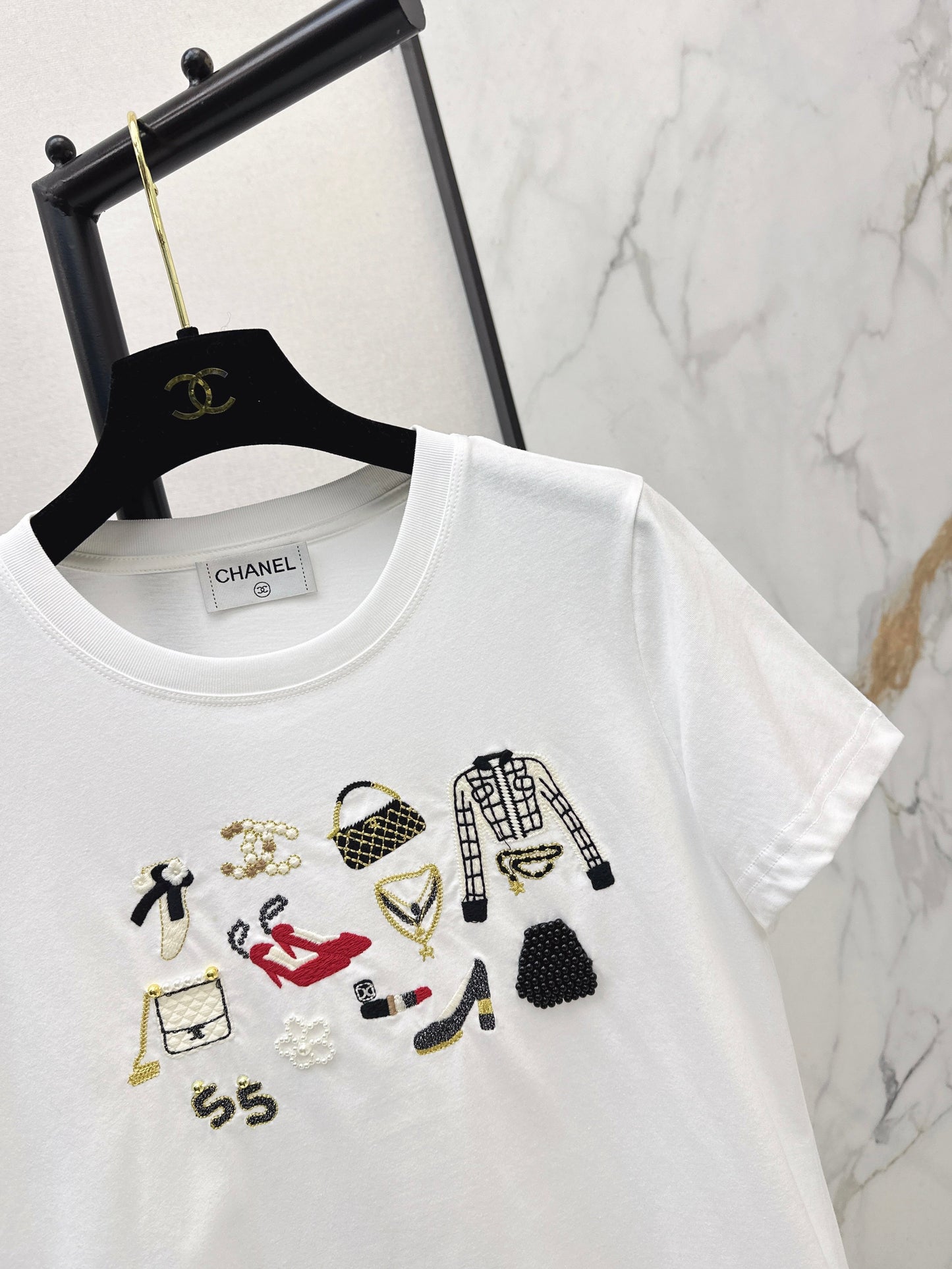 26SS NEW vintage embroidery beading t-shirts