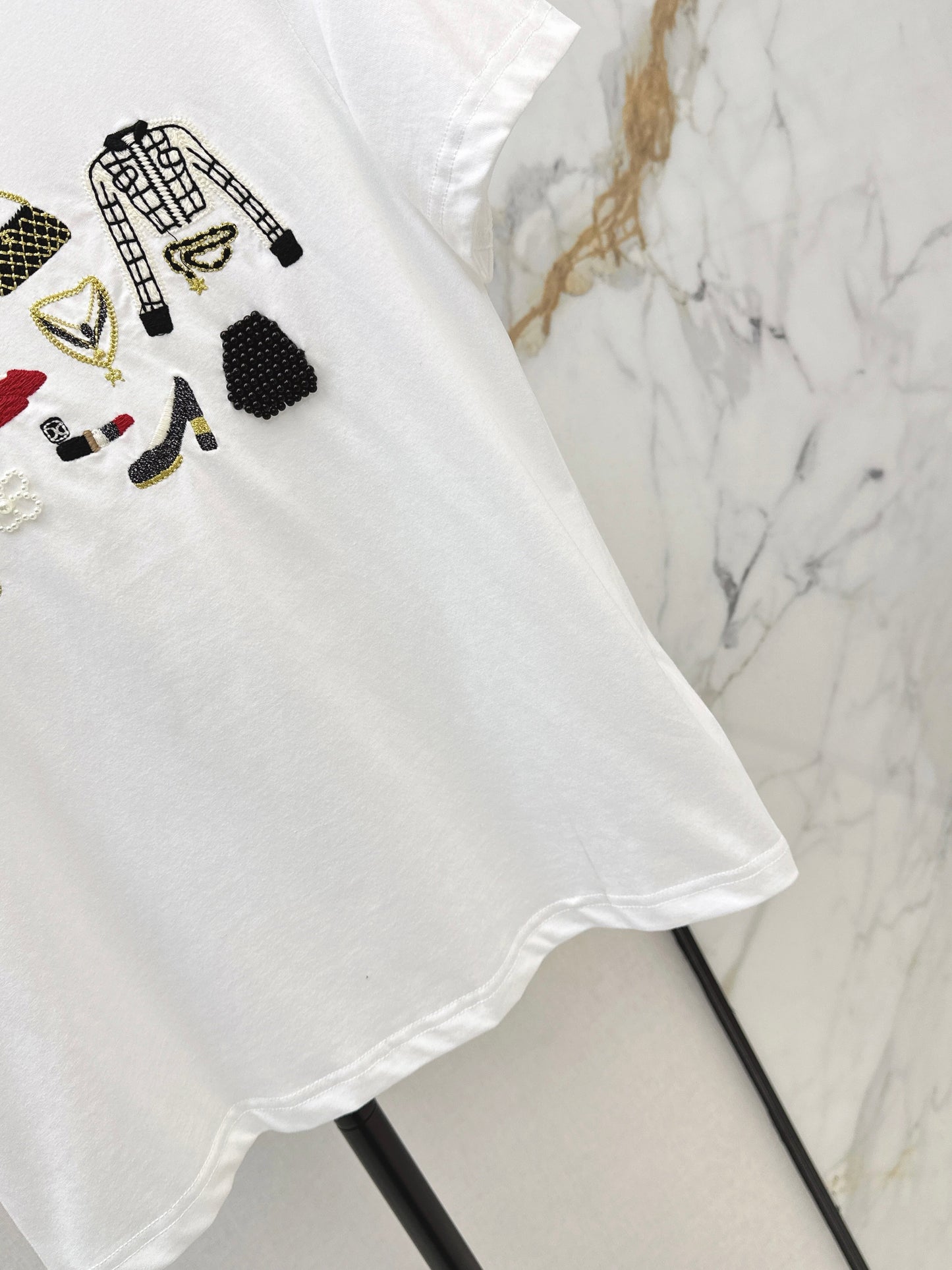 26SS NEW vintage embroidery beading t-shirts