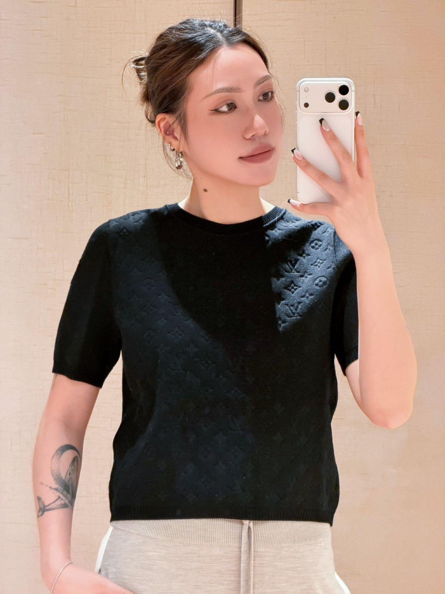 26SS NEW jacquard knitted short sleeve sweater