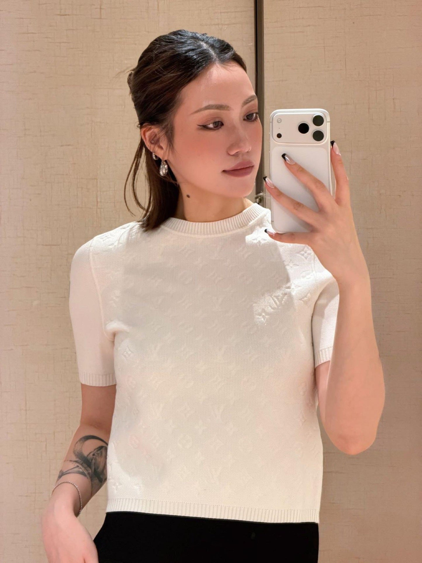 26SS NEW jacquard knitted short sleeve sweater
