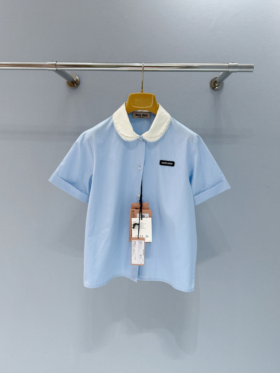 26SS NEW Double-layer lace collar color-blocked short-sleeved shirt