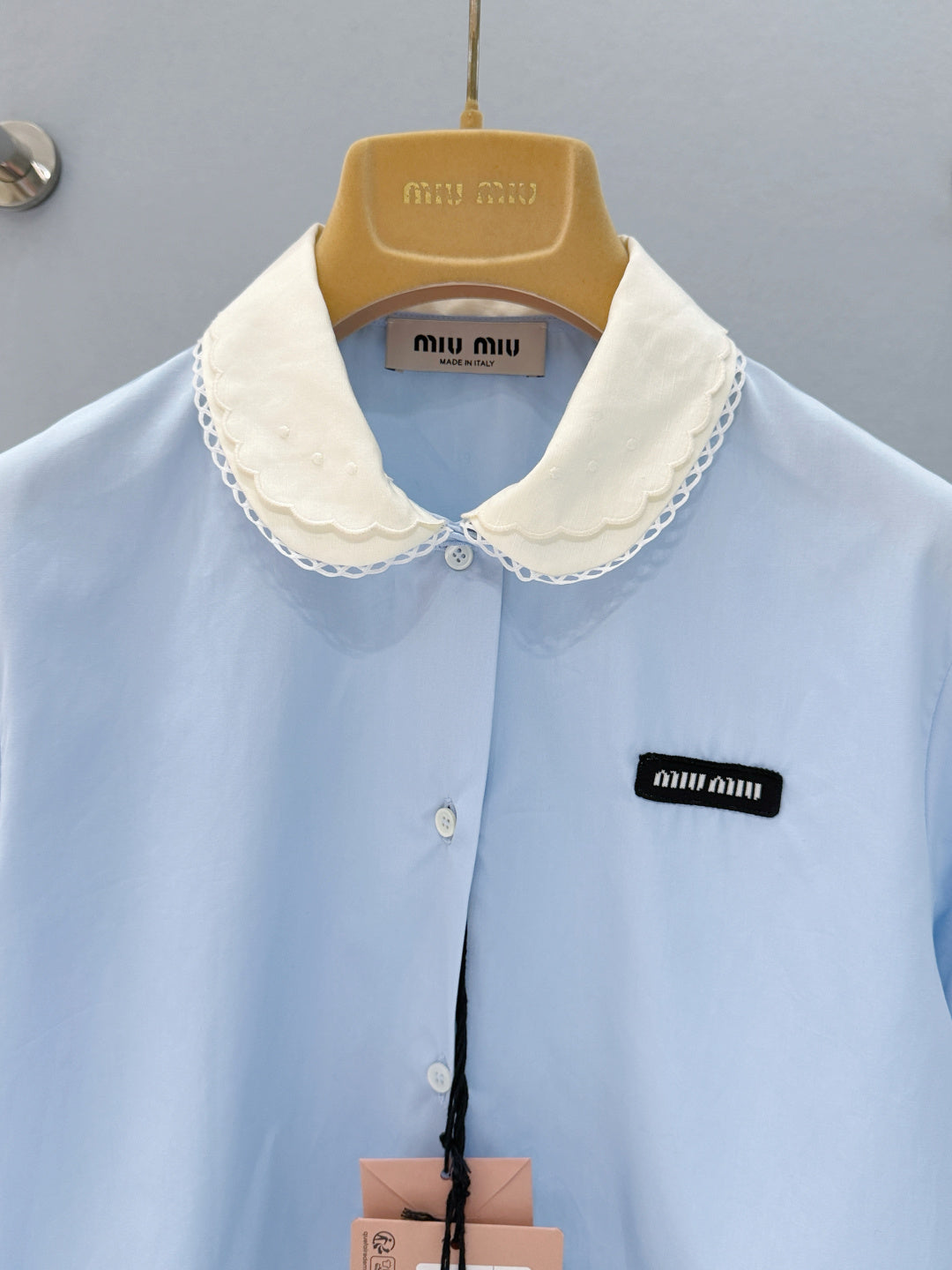 26SS NEW Double-layer lace collar color-blocked short-sleeved shirt