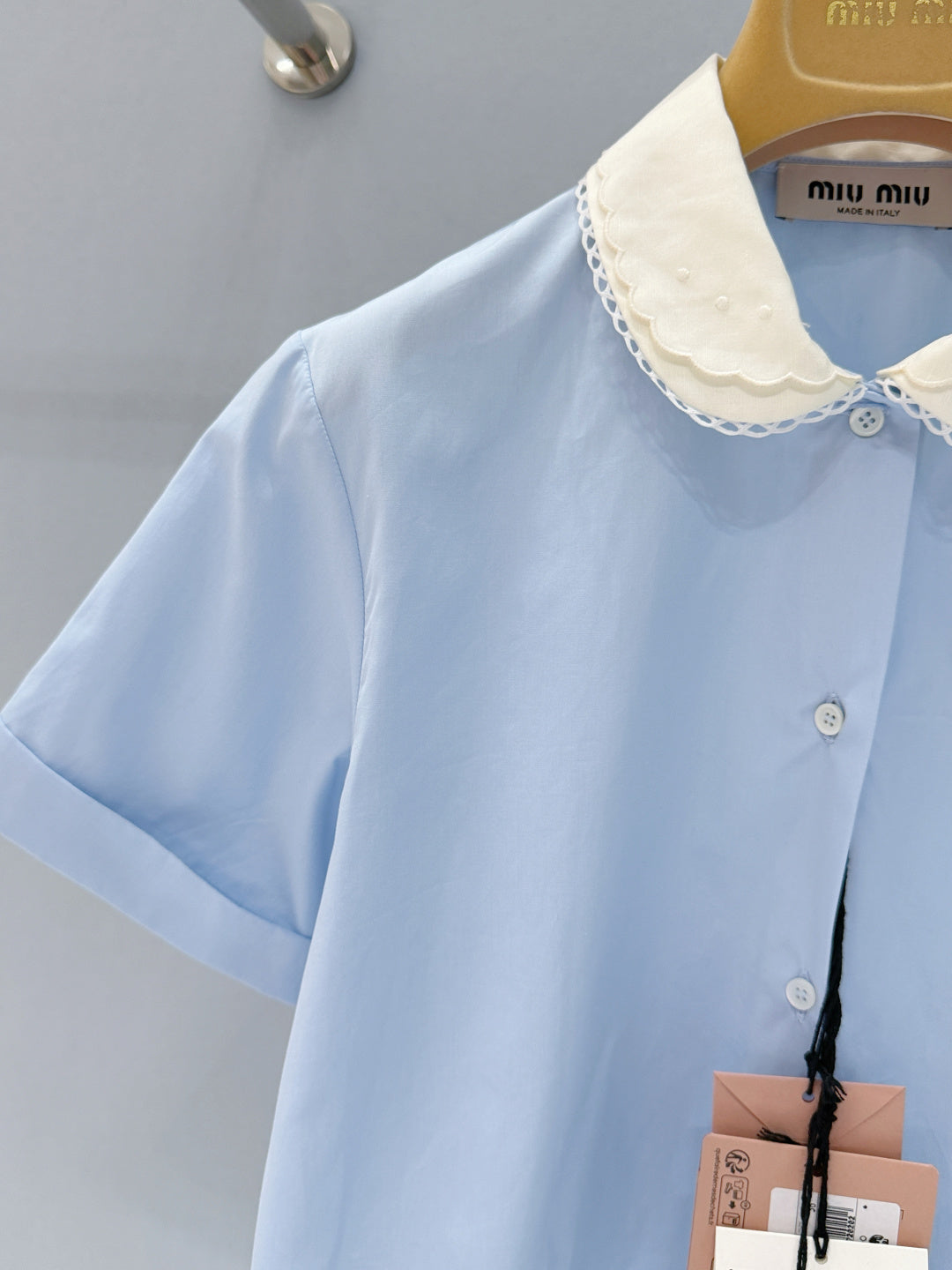 26SS NEW Double-layer lace collar color-blocked short-sleeved shirt
