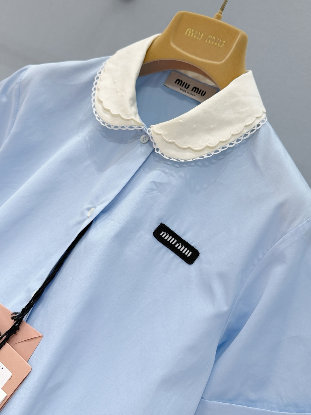 26SS NEW Double-layer lace collar color-blocked short-sleeved shirt