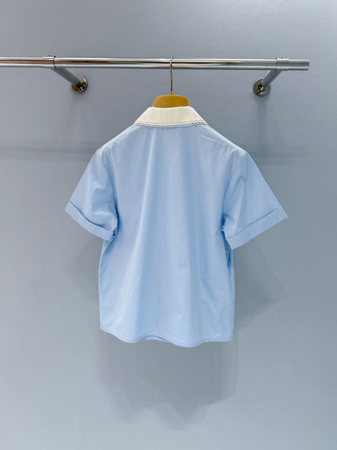 26SS NEW Double-layer lace collar color-blocked short-sleeved shirt