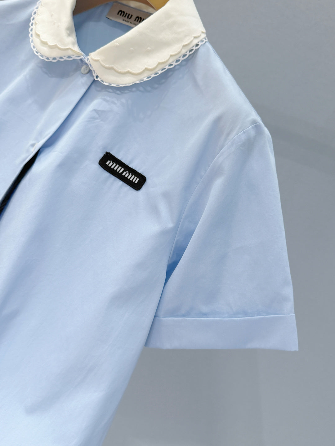 26SS NEW Double-layer lace collar color-blocked short-sleeved shirt