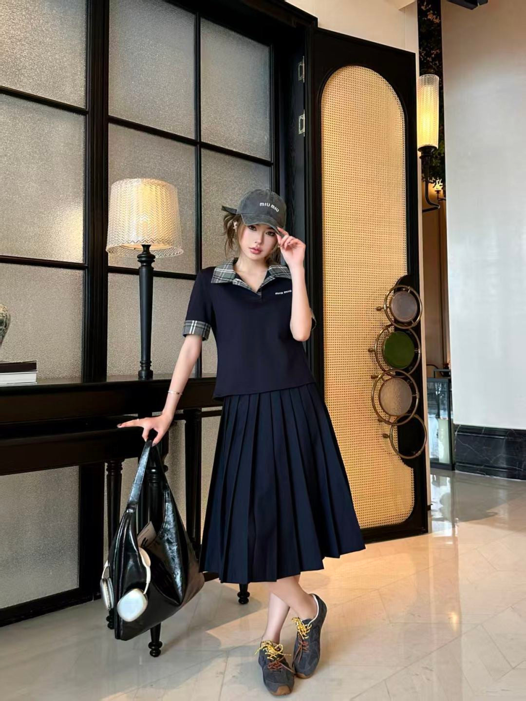 26SS NEW polo shirt+pleated skirts