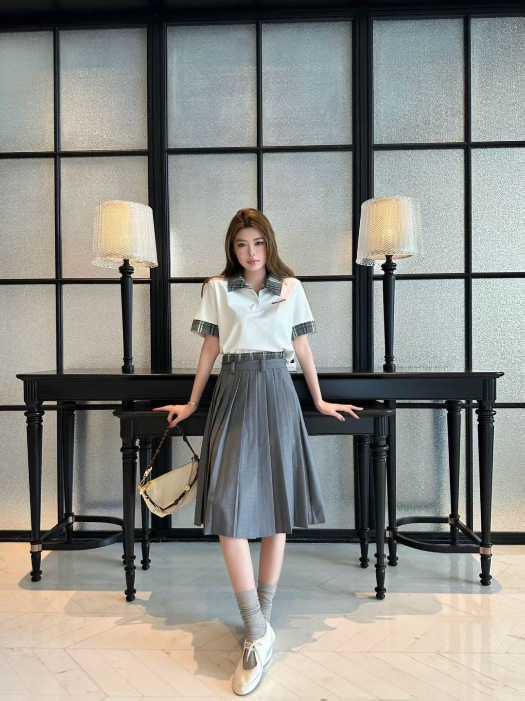 26SS NEW polo shirt+pleated skirts