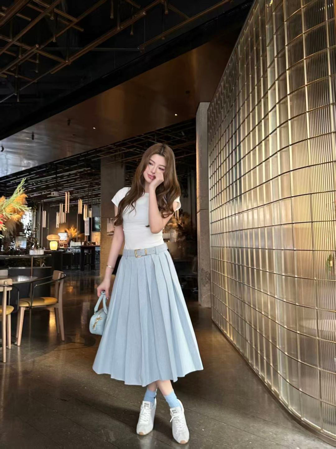 26SS NEW stripe pleated skirts