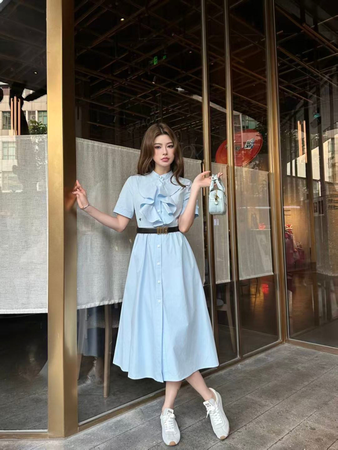 26SS NEW ruffle dress with belted