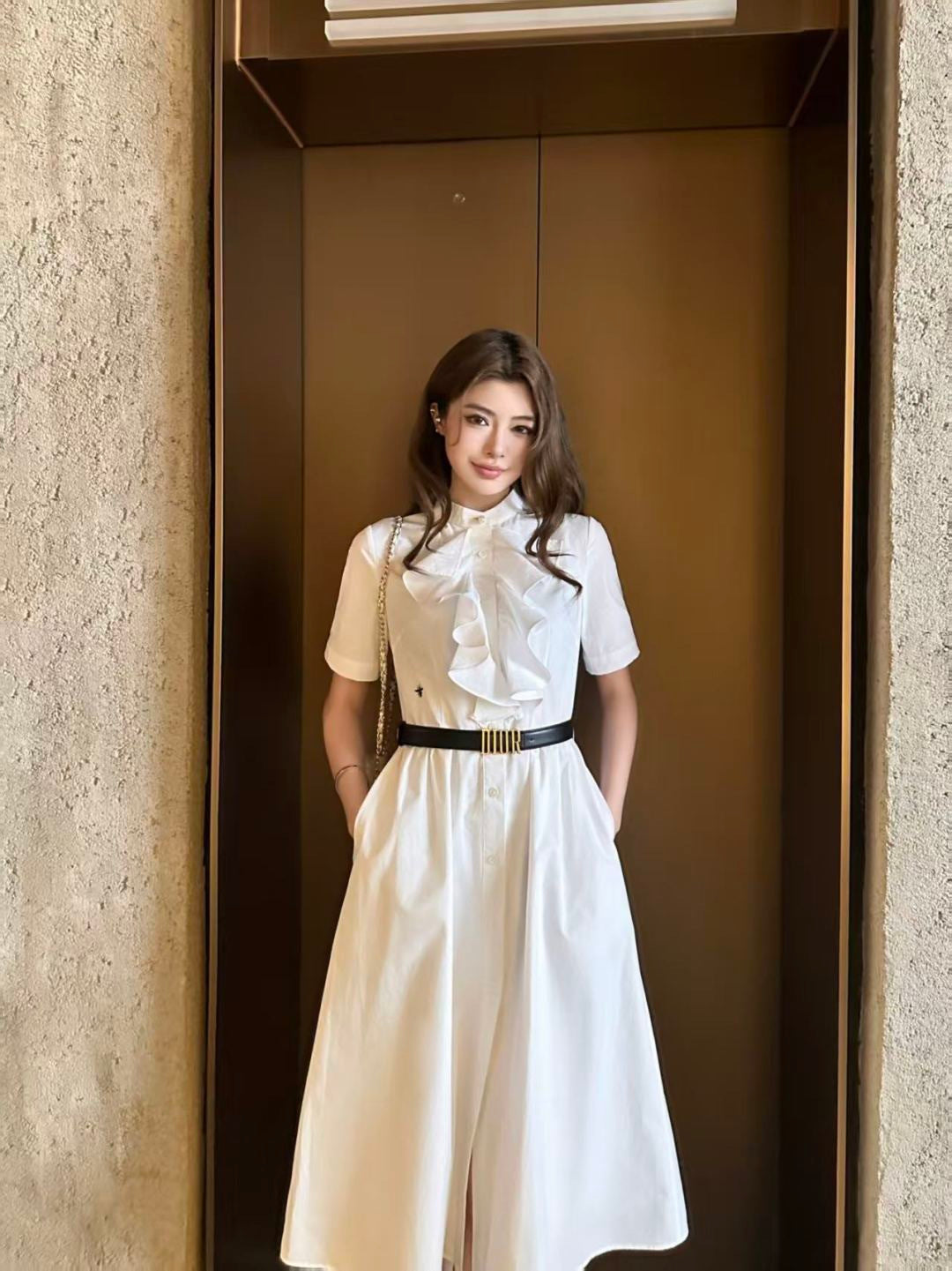 26SS NEW ruffle dress with belted